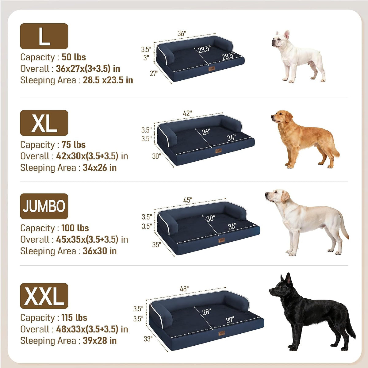 Comfort Expression Washable Dog Bed with Bolster for Medium to Large Dogs