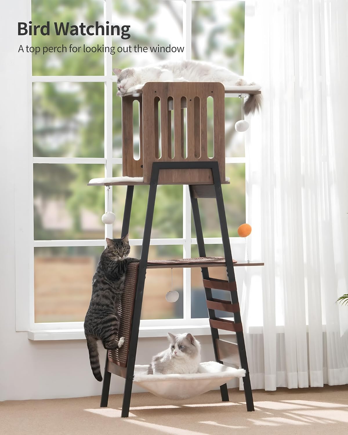 FourFurPets Modern Cat Tree, 58-Inch Cat Tower for Large Cats, Big Hammock