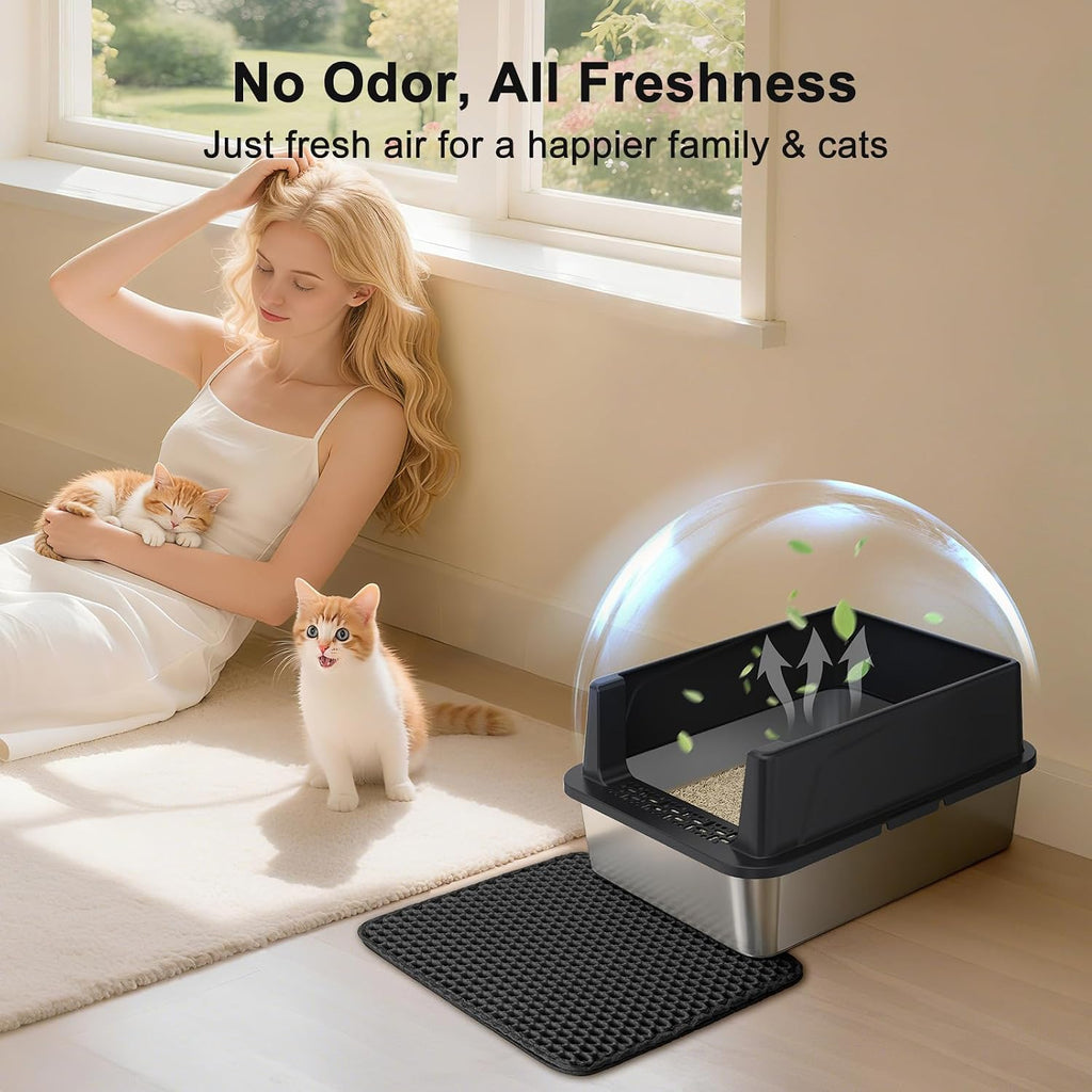 FURTIME Stainless Steel Cat Litter Box, Small Cats Metal Litter Box