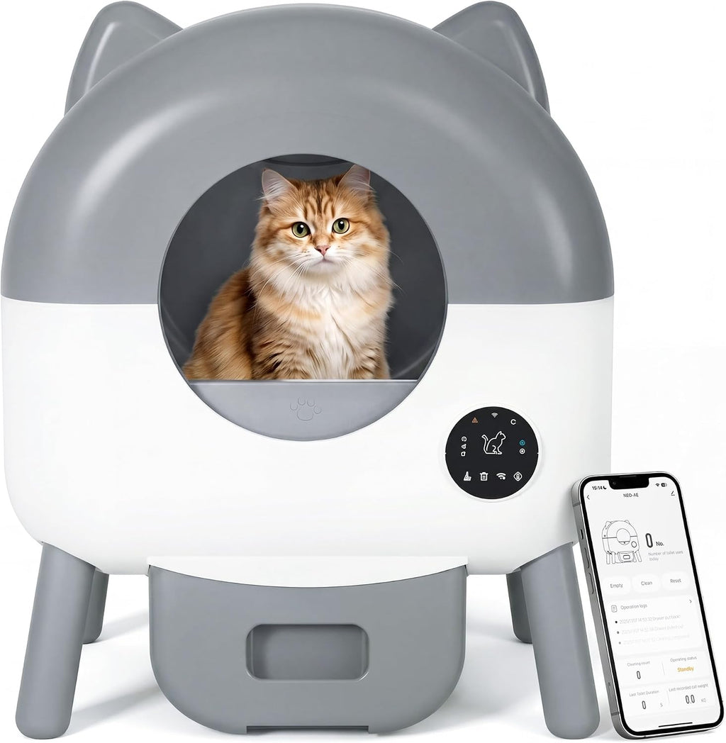 Greesum Self-Cleaning Cat Litter Box with App Control for Multiple Cats