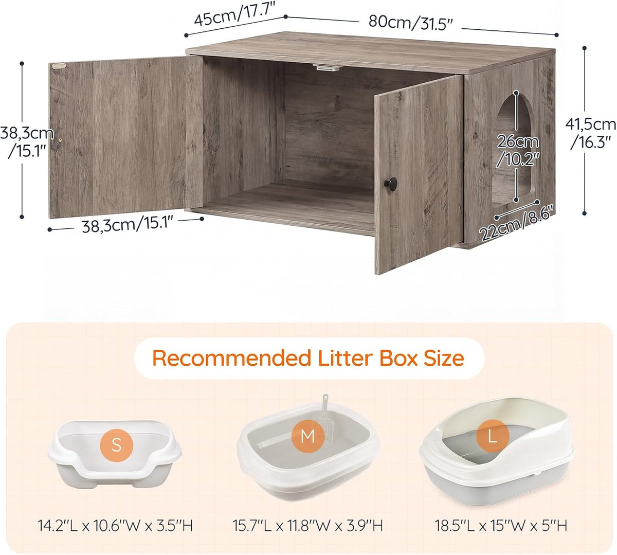 HOOBRO Cat Litter Box Enclosure, Hidden Litter Box Furniture with Side Entry, Litter Box Cabinet, Indoor Cat House, End Side Table, 31.5"L x 17.7"W x 16.3"H, for Living Room, Bathroom, Greige BG40MW01