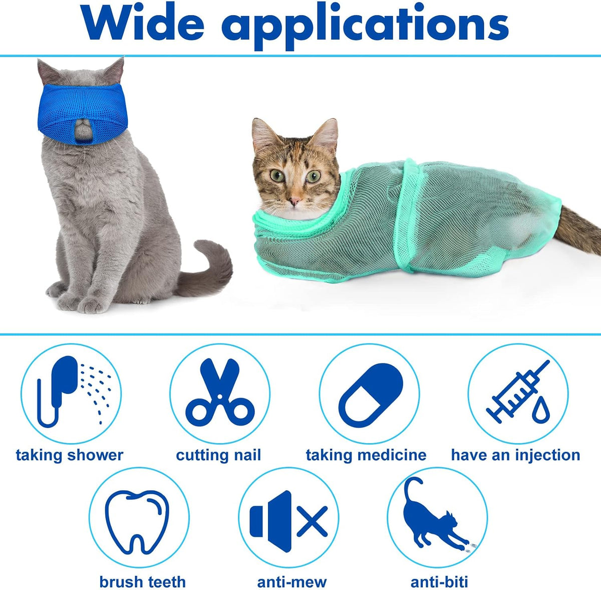 9 Pcs Cat Bathing Bag Set Cat Shower Bag, Blue, Turquoise
