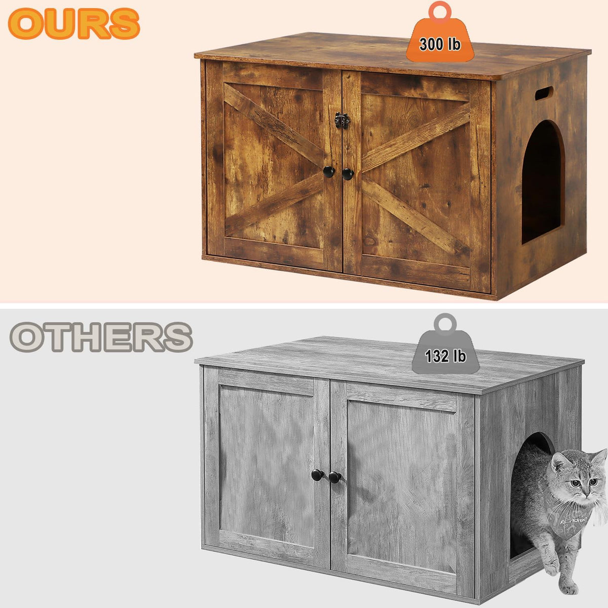 Timberer Cat Litter Box Enclosure, Hidden Litter Box Furniture with Divider | Wooden Cat Washroom Furniture, Indoor Cat House, Dog-Proof, Fits Most of Litter Box, Rustic Brown
