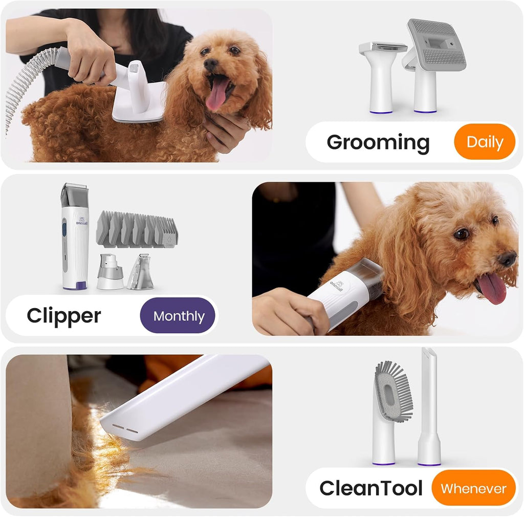 oneisall Dog Grooming Vacuum,7 in 1 Grooming kit Tools with Low Noise