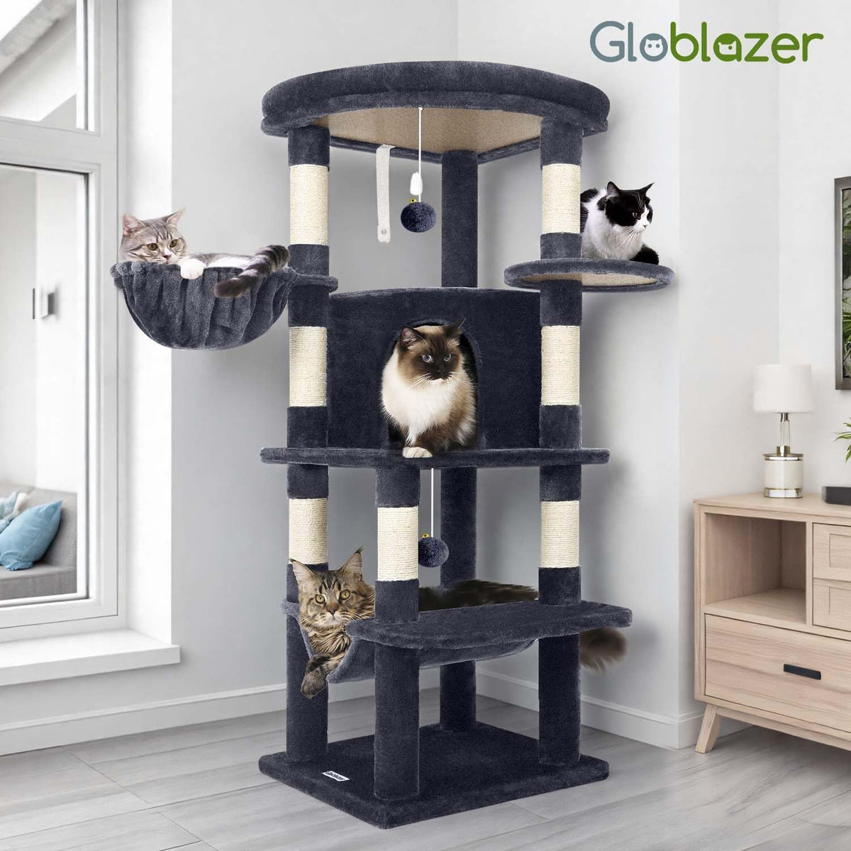 Globlazer Corner Cat Tree Tower with Scratching Post, C51, Dark Grey