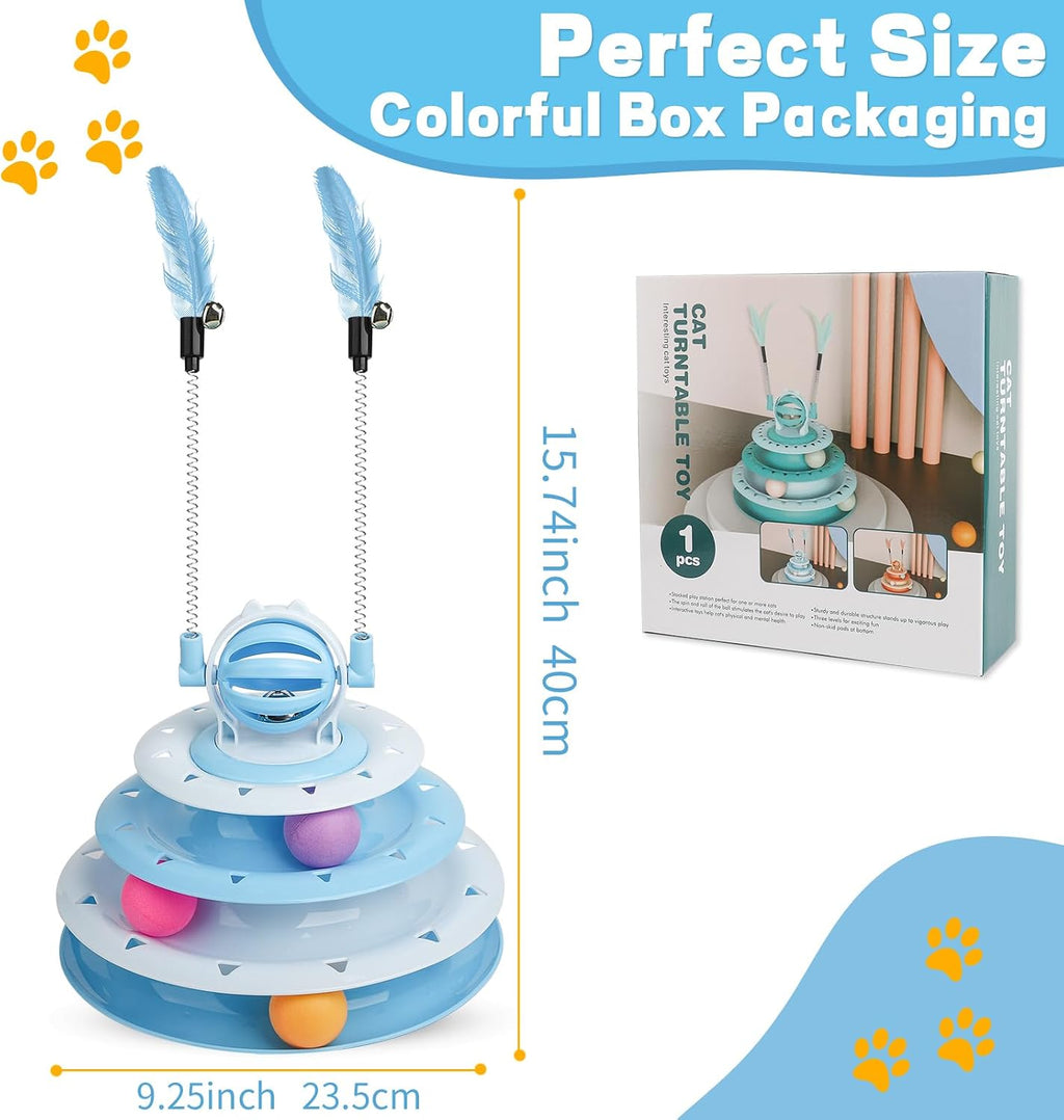 Goosheep Interactive Cat Toys Kitten Puzzle Ball with 2 Cat Teasers (Blue)