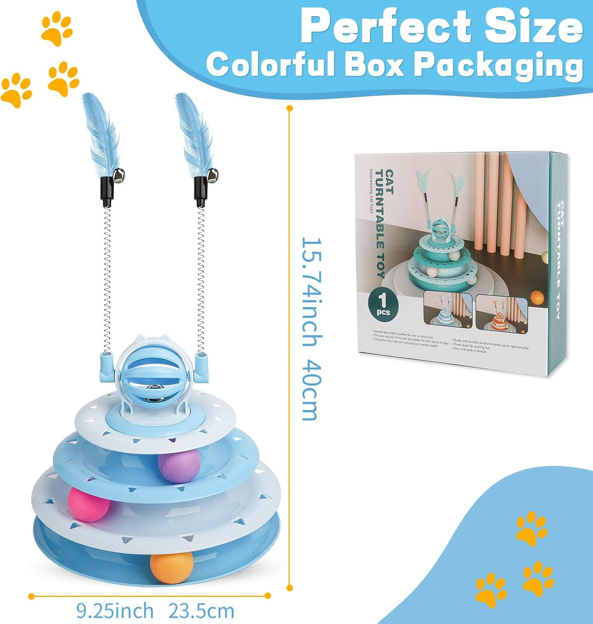 Goosheep Interactive Cat Toys Kitten Puzzle Ball with 2 Cat Teasers (Blue)