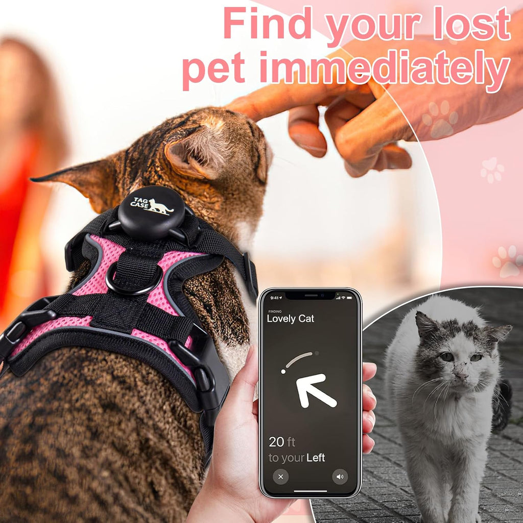 Cat Harness and Leash for Walking,Airtag Cat Harness and Leash Set with Integrated Hidden type Air Tag Holder,Escape Proof Reflective Adjustable Vest Harnesses with Apple Air Tag Case for Cats,Puppies