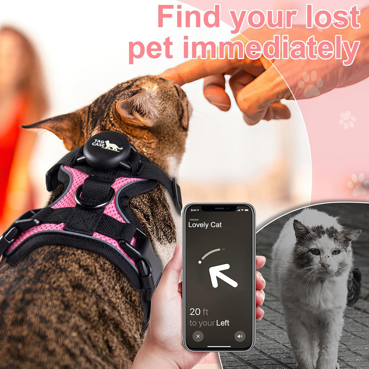 Cat Harness and Leash for Walking,Airtag Cat Harness and Leash Set with Integrated Hidden type Air Tag Holder,Escape Proof Reflective Adjustable Vest Harnesses with Apple Air Tag Case for Cats,Puppies