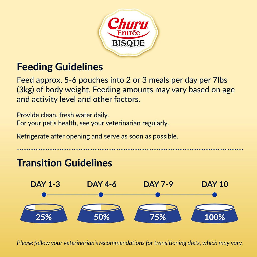 INABA Churu Entree Bisque Wet Cat Food, Chicken Cheese, 48ct