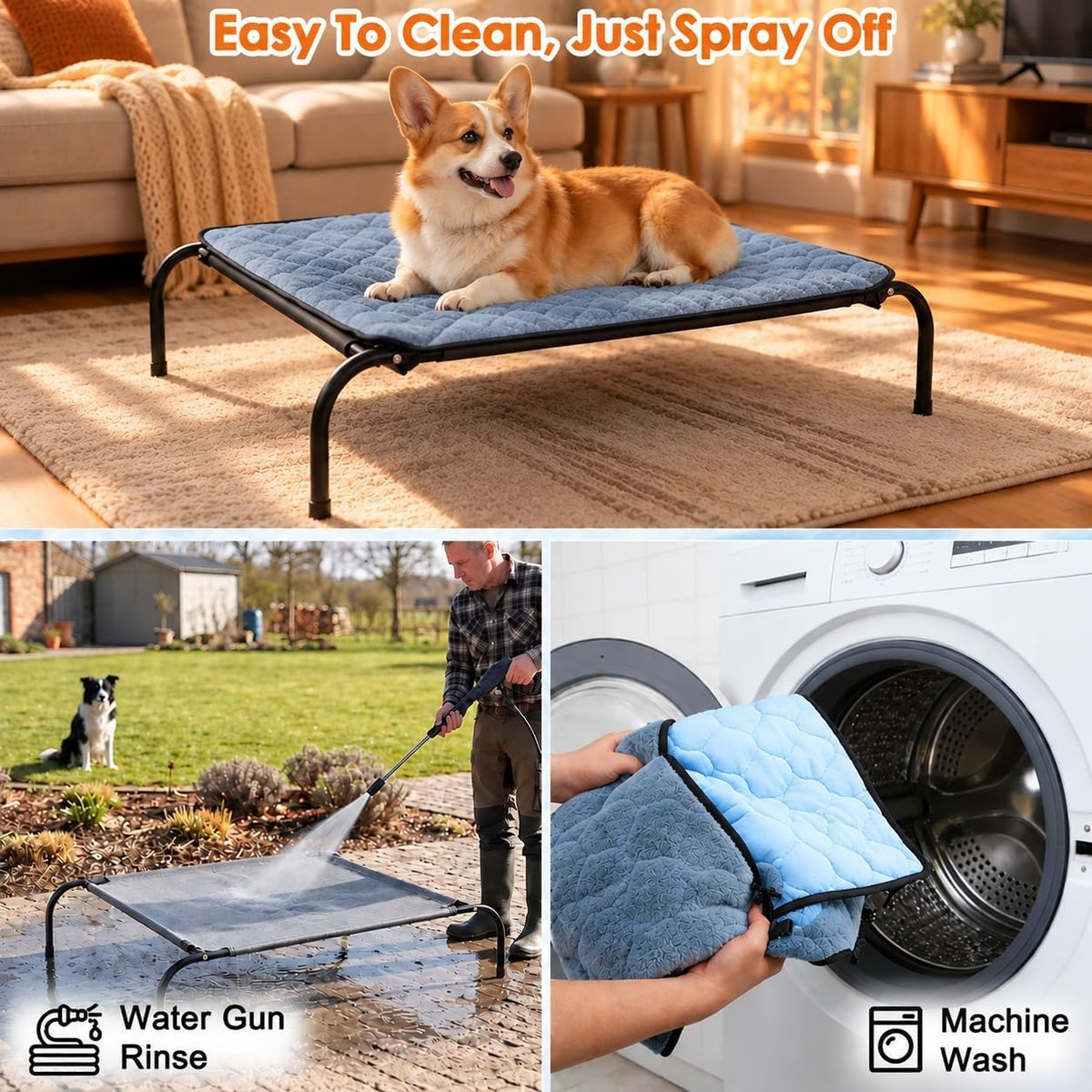 SZEE Elevated Dog Bed, Warmth Dog Cot Bed with Soft Fleece