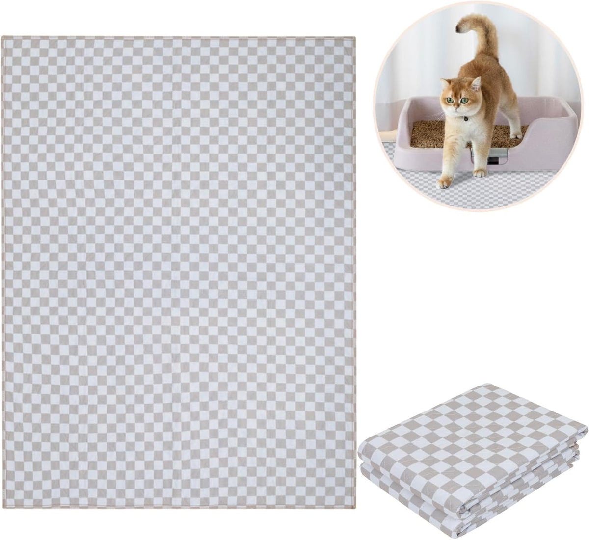 Lovewag Cat Litter Mat, Litter Box Mat, Taupe Checkers, 36x48, 2 Pack | Washable litter mat cover, kitty litter mat & cat mat for litter box, litter trapping mat, prevents tracking, multi-cat