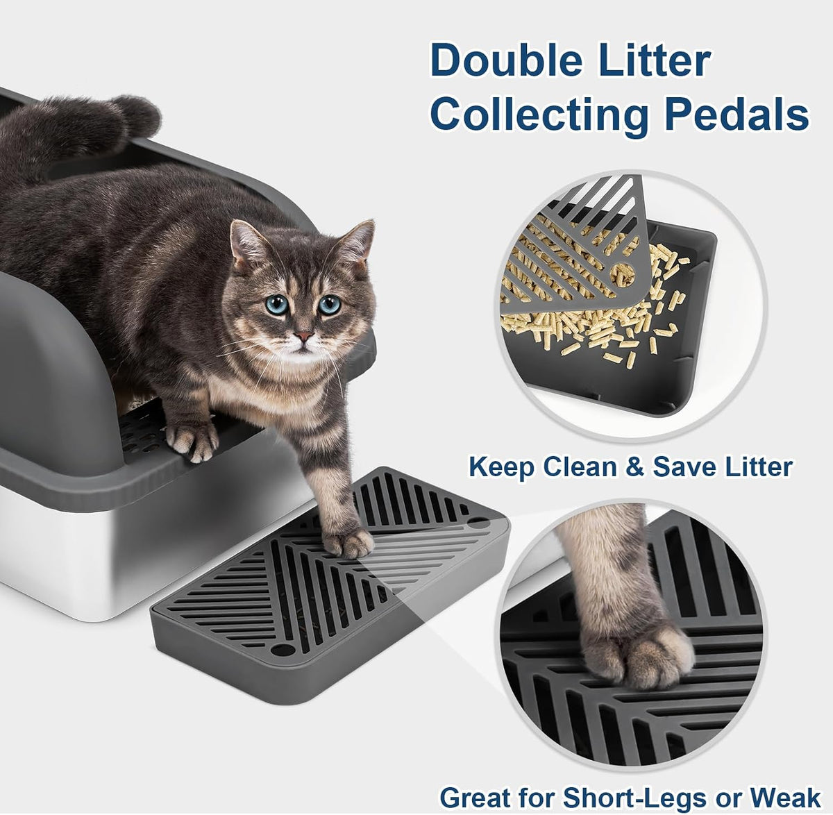 Suzzipaws XL 8" Deep Enclosed Stainless Steel Cat Litter Box for Big Cats | High-Side Anti-Leakage Stainless Steel Litter Box, Non-Sticky, Easy-Clean, Less Tracking for Multi-Cat Homes, Charcoal Gray