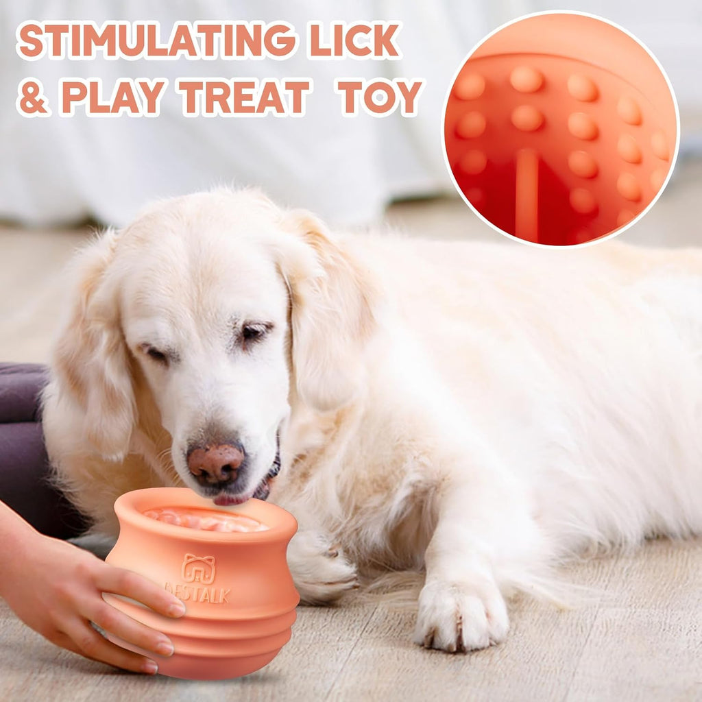 Dog Enrichment Treat Toy, Long-Lasting Wobbly Interactive Freeze Lick Toys for Dogs, Stuffable Puzzle Feeder Toy for Boredom, Silicone Treat Dispensing Chew Toy (Pastel Orange,M)