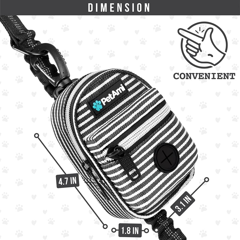 PetAmi Dog Poop Bag Holder for Leash, Pet Waste Bag Dispenser, Stripe Black | Doggy Puppy Walking Accessories Travel Camping, Dog Treat Pouch Supplies Must Have, Doggie Poo, Jogging, Walks