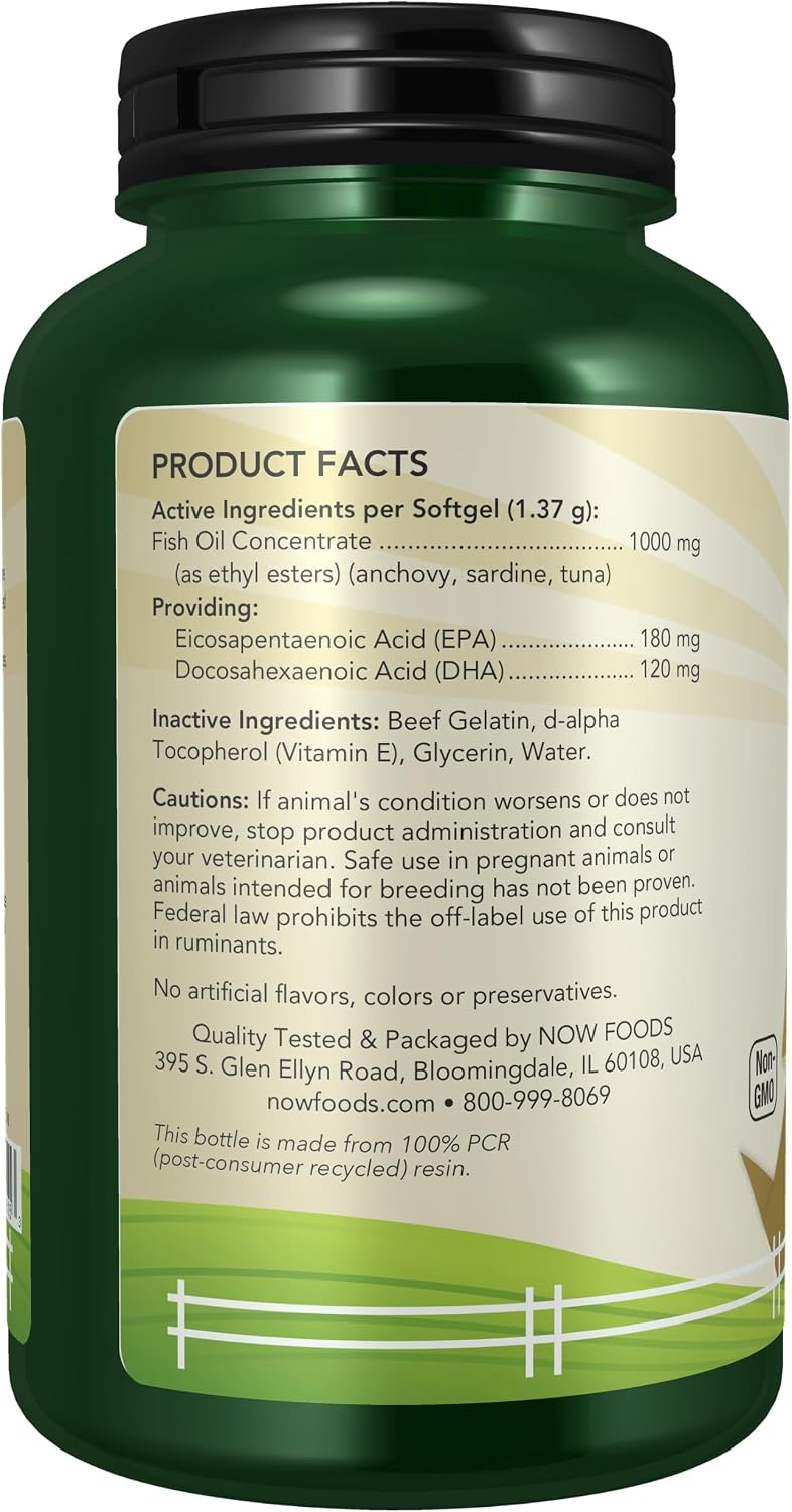 NOW Pet Health, Omega 3 Supplement, For Cats & Dogs, 180 Softgels