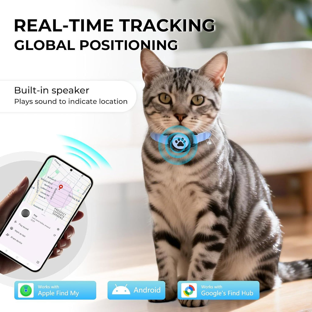GPS Cat Tracker Collar with Finder Tag, Bluetooth Pet Location Blue 1Pack