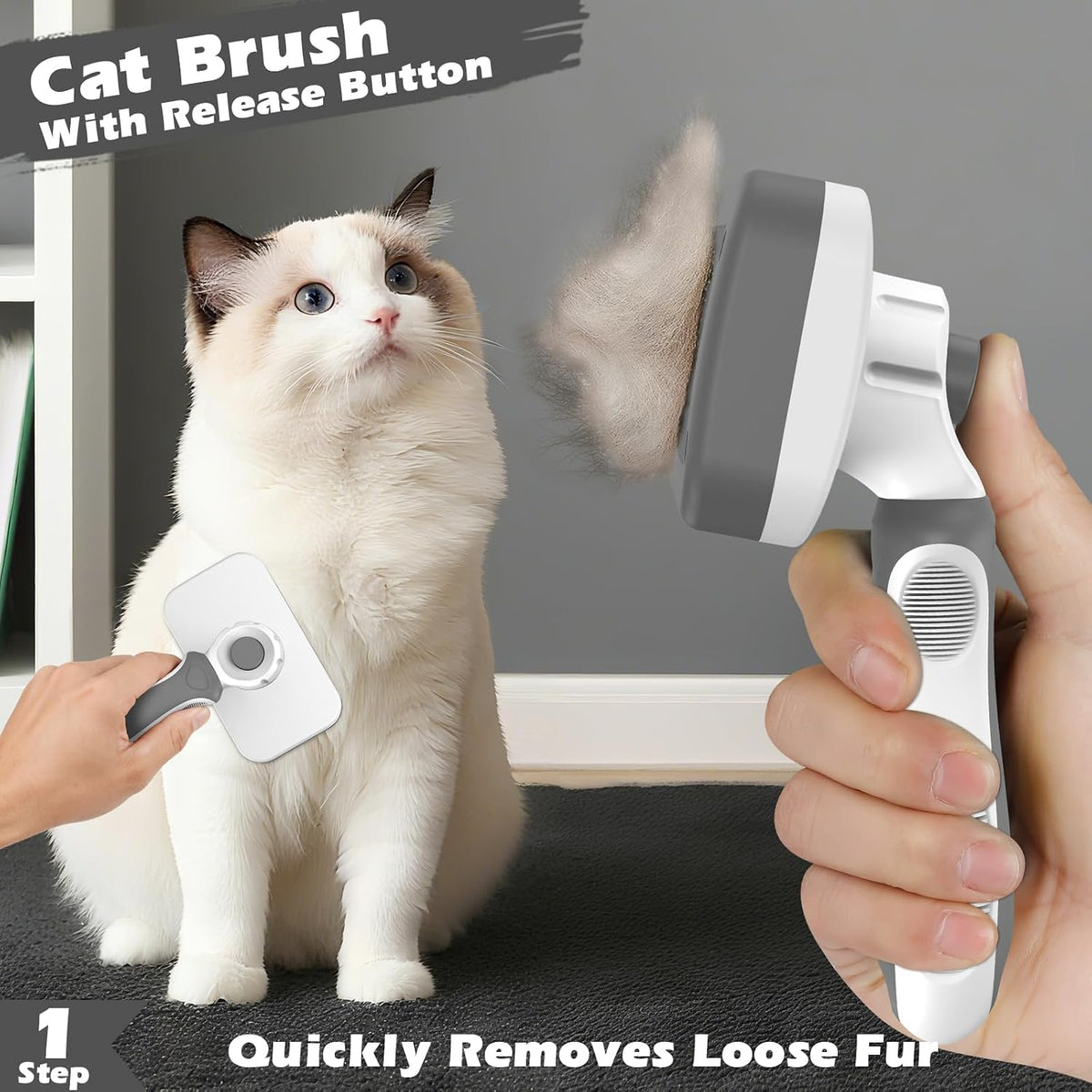 3PCS Cat Grooming Supplies, Cat Brush & Nail Clipper/Trimmer & Flea Comb for Shedding Indoor Cats Essentials Stuff Accessories (Grey)