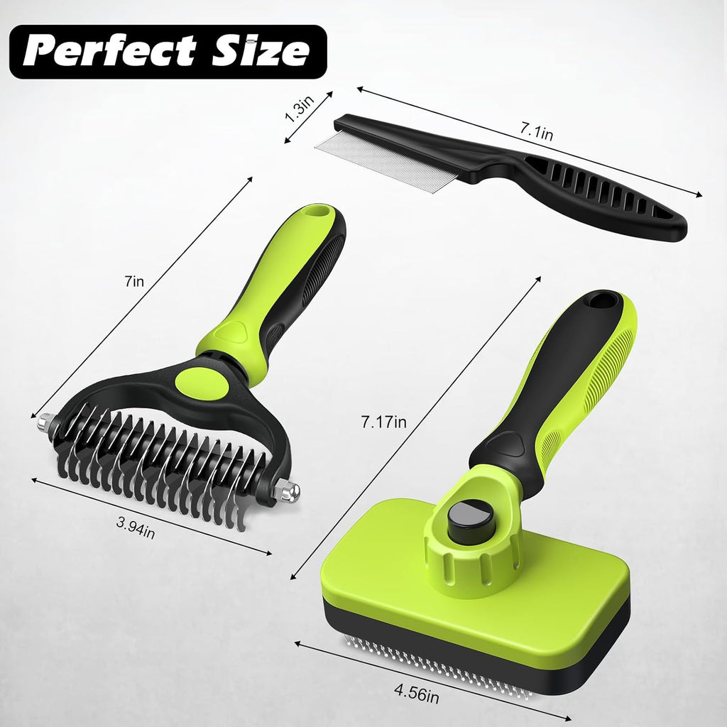 Professional 3PCS Self Cleaning Slicker Brush & Pet Grooming Rake & Flea Comb for Dogs,Cats and Horses | Double-Sided Dematting Comb & Skin Friendly Deshedding Grooming Tool | Pet Supplies