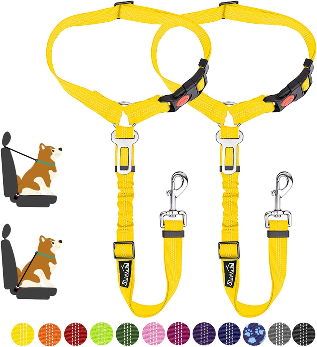 SlowTon Dog Seat Belt for Car, 2 Pack Dog Car Harness Seatbelt with Bungee
