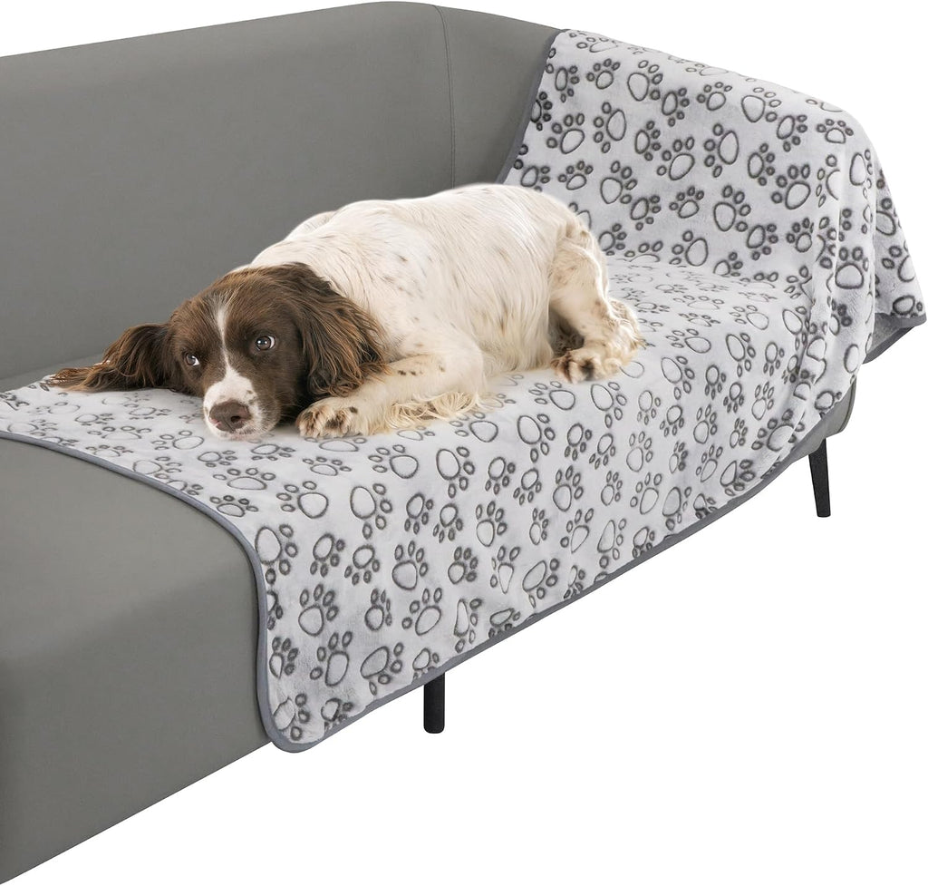 Stuffed Premium Soft Dog Couch Blanket, with Flannel Cute Paw Print, 30 * 70 inches, Cat Blanket Puppy Supplies Dog Products Stuff Essentials, Gray