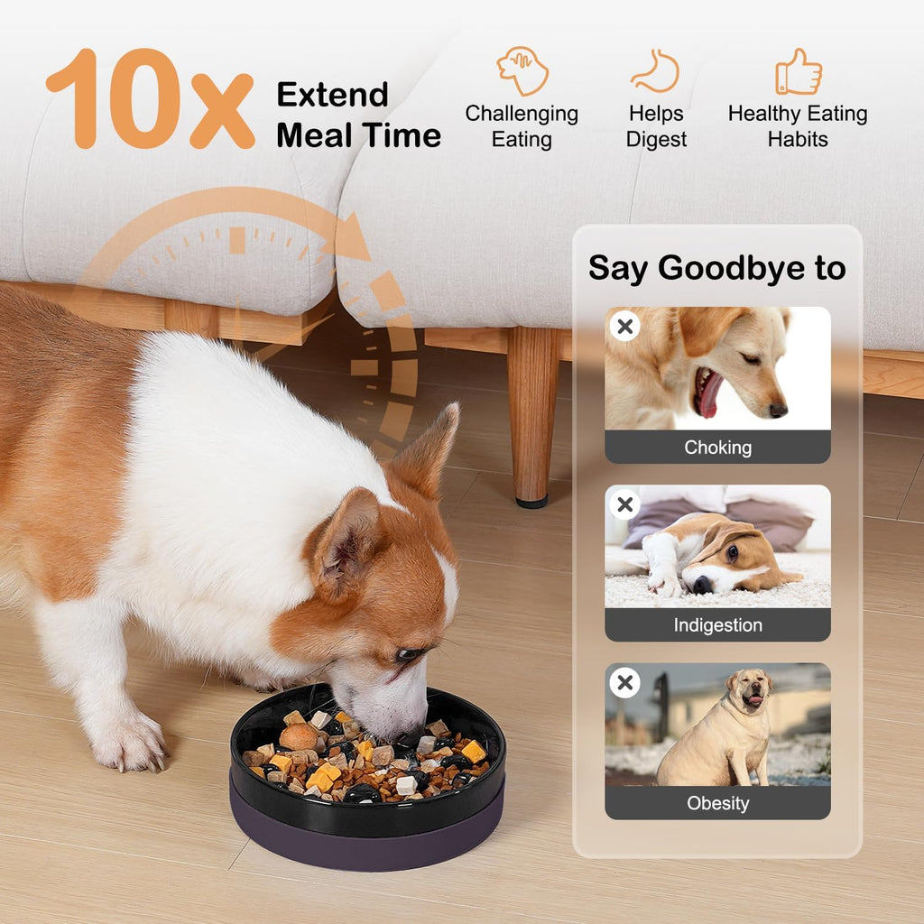 Sted Ceramic Slow Feeder Dog Bowls with Silicone Base