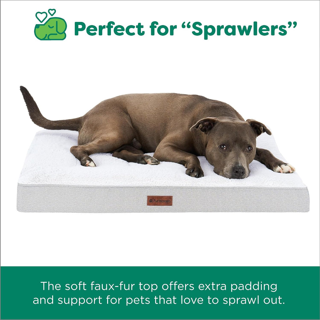Furhaven Orthopedic Dog Bed – Classic Cushion with Plush Tufted Top, Supportive Foam Mattress, Removable Washable Cover, Joint Relief - Gray, Medium