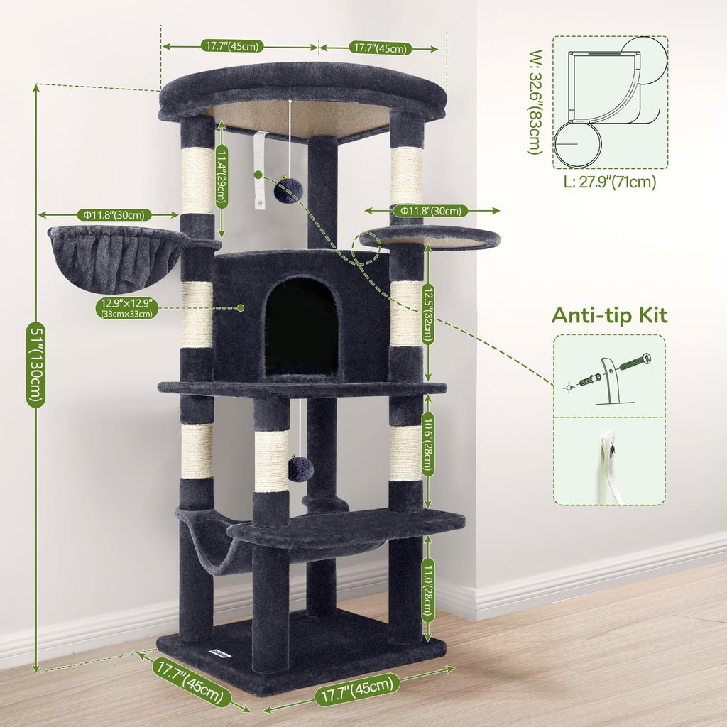 Globlazer Corner Cat Tree Tower with Scratching Post, C51, Dark Grey