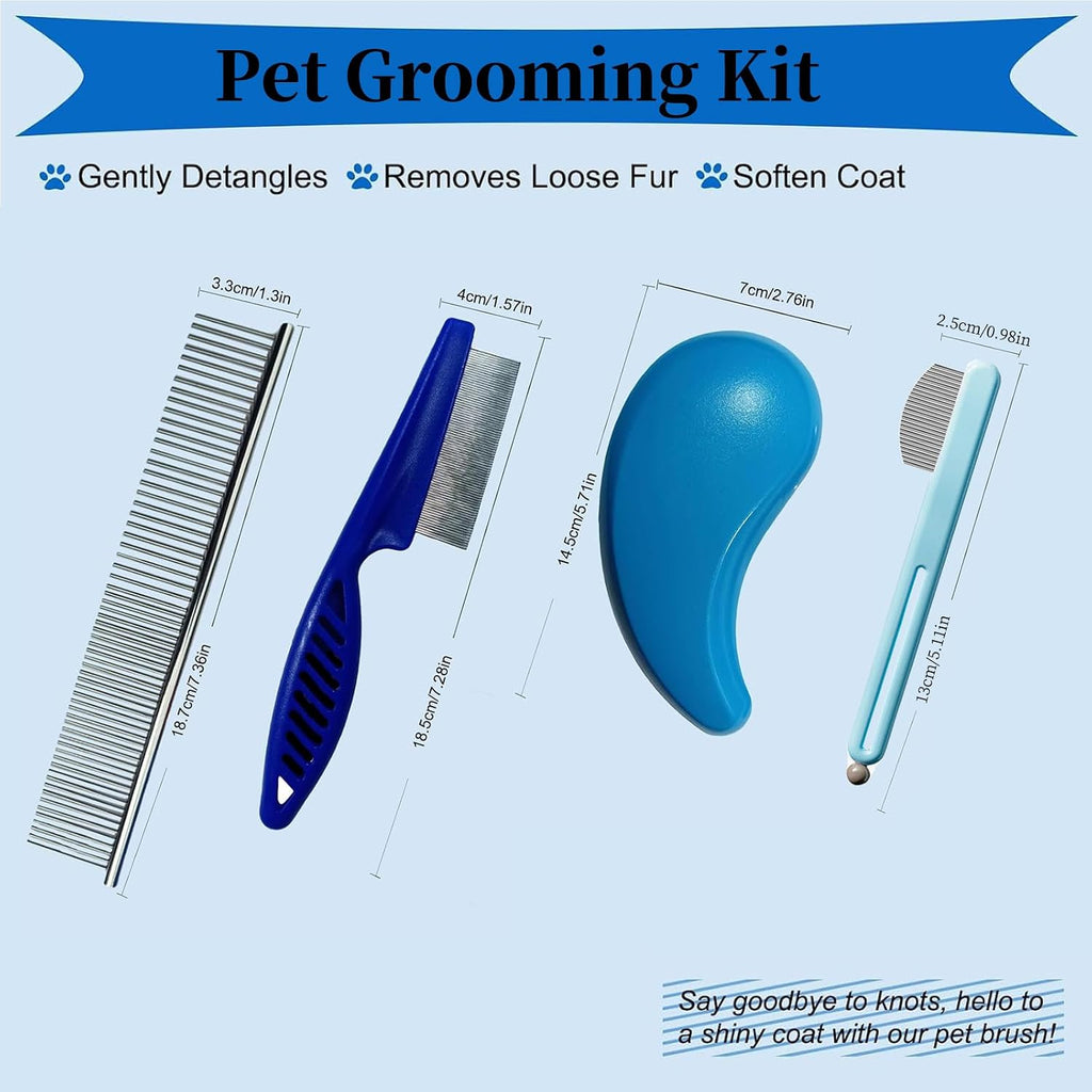 4 PCS Puppy Brush Grooming Kit, Dog Brush for Long Haired Dogs, Blue