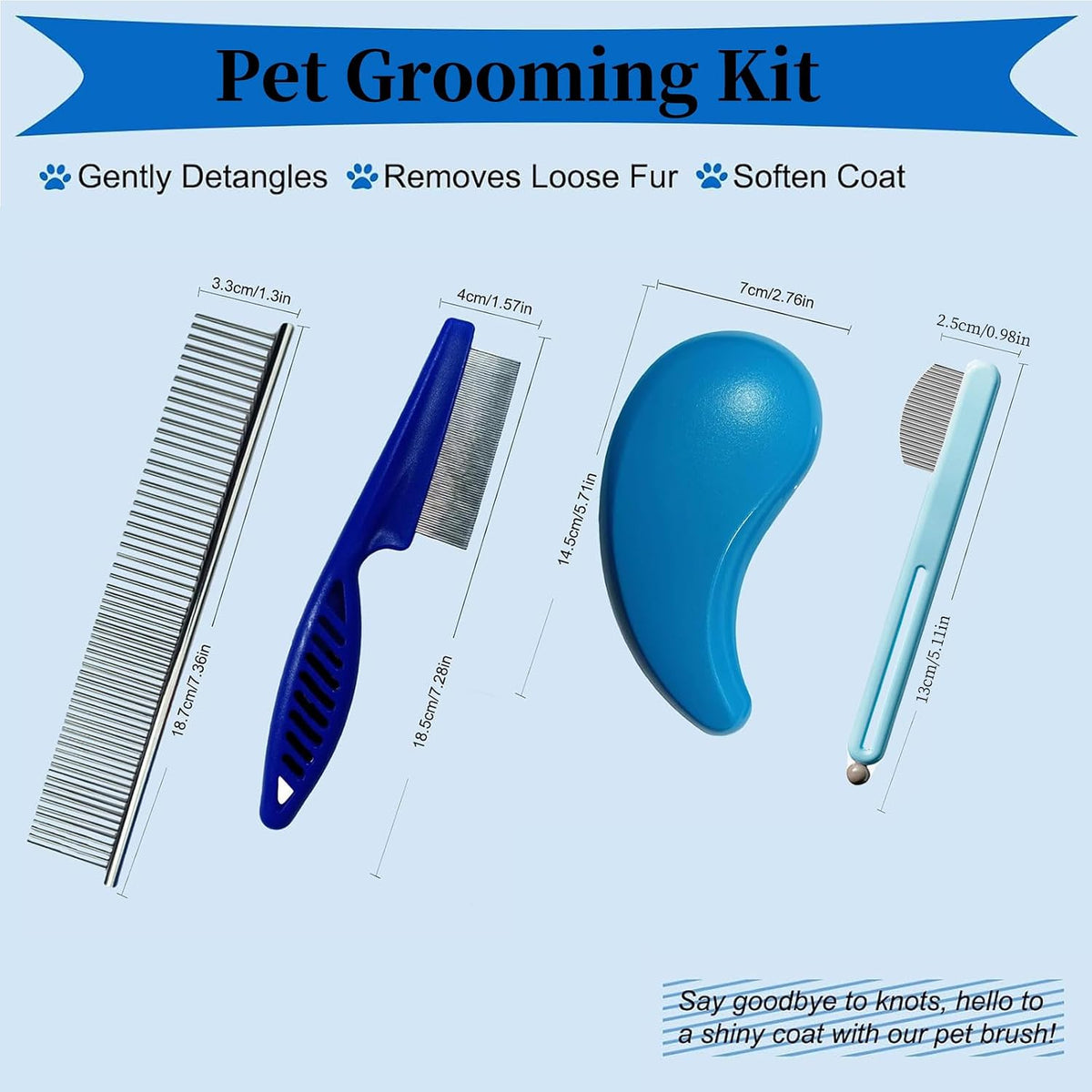 4 PCS Puppy Brush Grooming Kit, Dog Brush for Long Haired Dogs, Blue