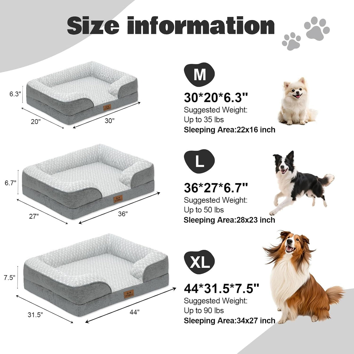 Orthopedic Dog Beds Large Sized Dog, 2-Pack Washable Covers, 36" L