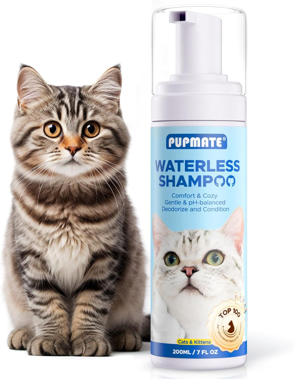 Cat Waterless Shampoo - No Rinse Formula for Quick Clean Between Baths, Hypoallergenic & Detangling, Reduce Itchy Skin Shedding & Odor Control,Vet-Recommended for Kittens/Senior Cats