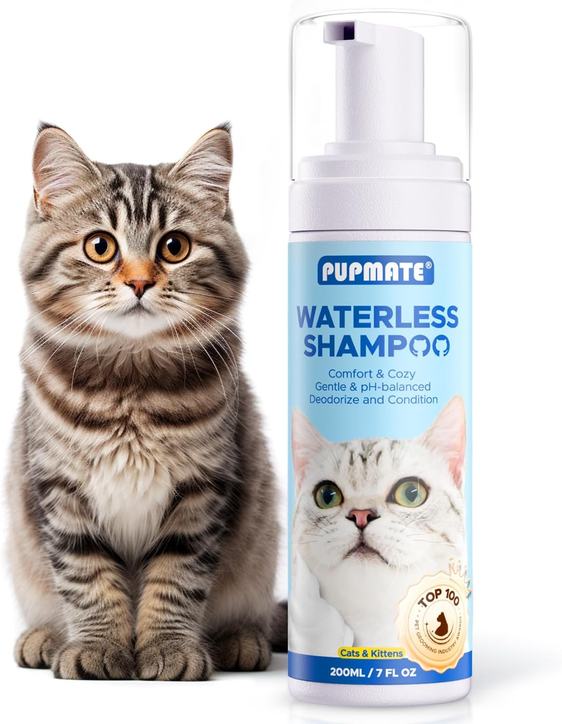 Cat Waterless Shampoo - No Rinse Formula for Quick Clean Between Baths, Hypoallergenic & Detangling, Reduce Itchy Skin Shedding & Odor Control,Vet-Recommended for Kittens/Senior Cats