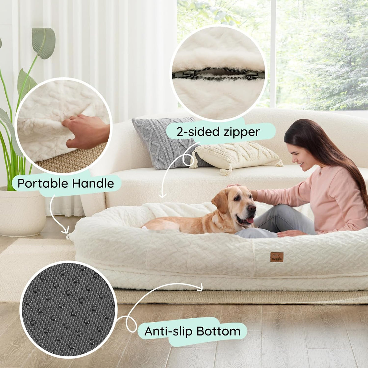 ChiXnuggle Faux Fur Washable Human Dog Bed Cover（Only Human Dog Bed）