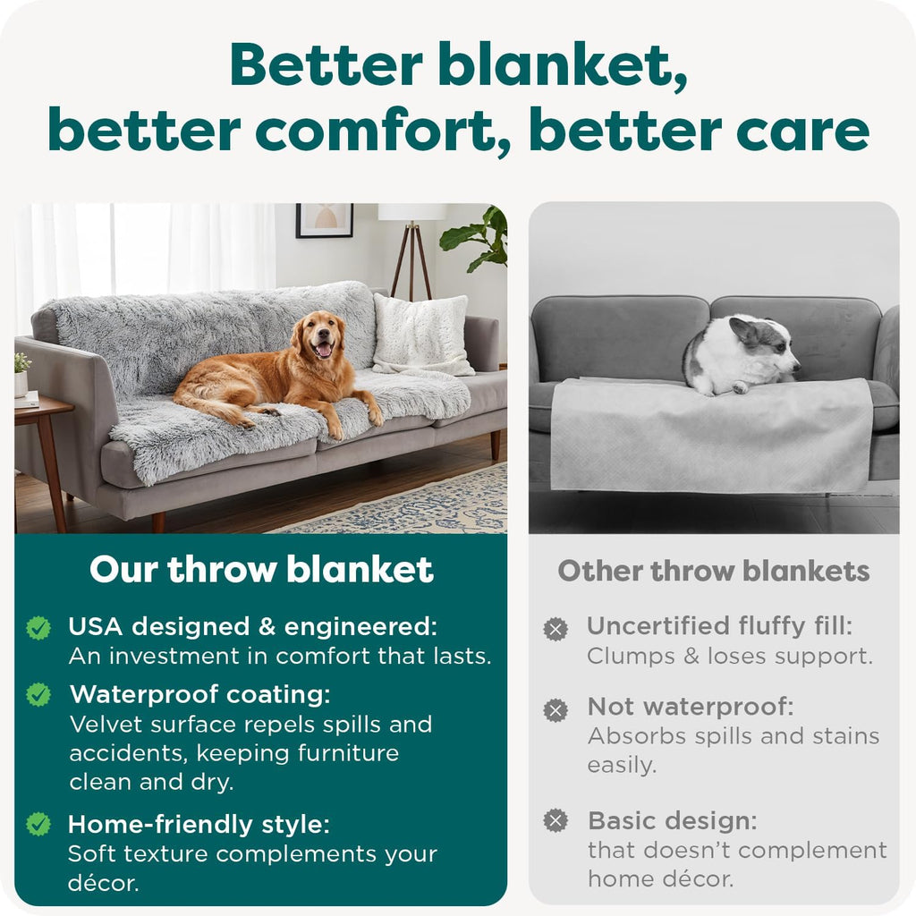 Furhaven Waterproof Throw Blanket for Dogs & Indoor Cats, Reversible Protective Pet Blanket, Extra Large, Long Faux Fur & Velvet, Taupe