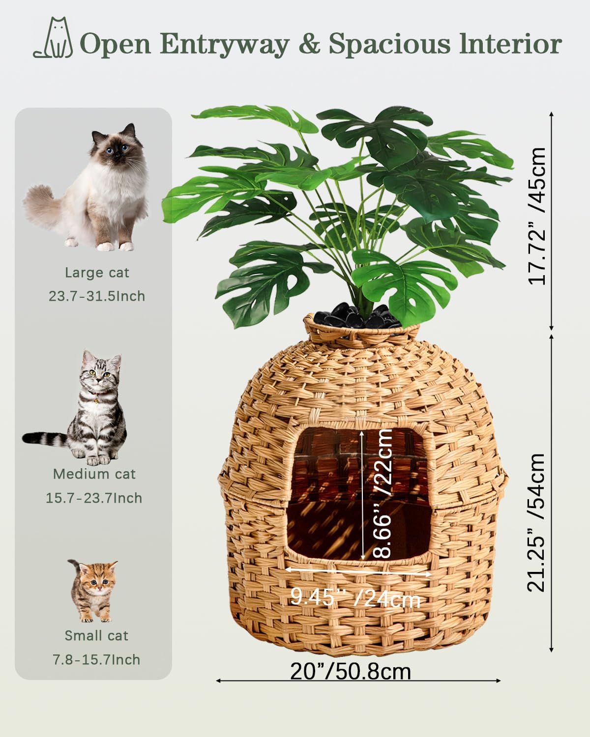 SETVSON Cat Litter Box Enclosure Plant, PE Rattan Kitty House, Natural