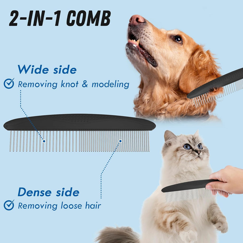 Docrok Pet Grooming Combo: Undercoat Rake, Dematting Deshedding Brush for Long-Haired Dogs and Cats, Black | Dematting Deshedding Undercoat Rake, Cat Brush Dog Brush Shedding Tool for Long Matted Haired Pets