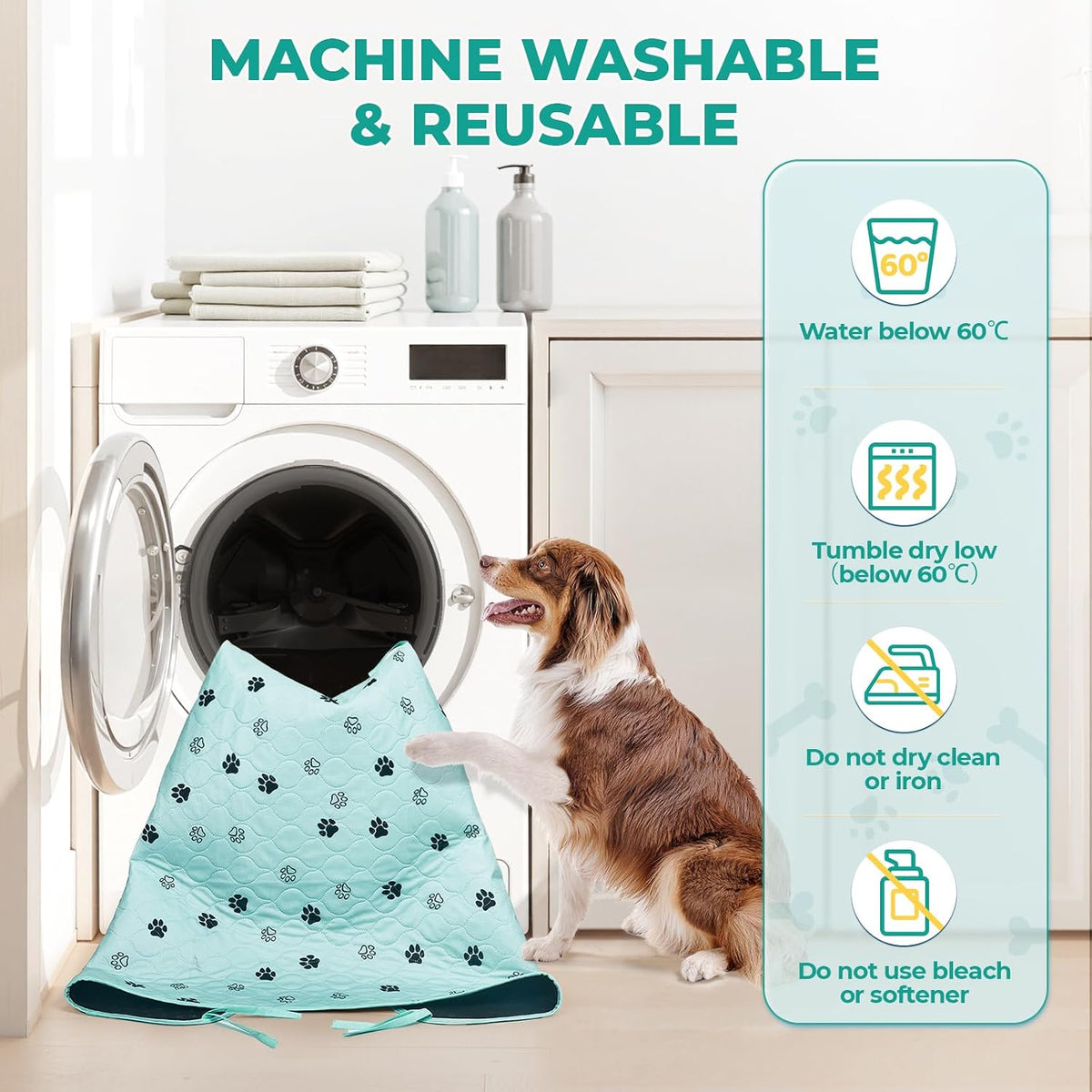 Fostanfly Washable Dog Pee Pads, Ultra-Absorbent, 31"x36"-2 Pack, Green | Leak-Proof, Waterproof, Non-Slip, Large Reusable Pee Pads for Puppy Potty Training, Crate and Playpen with 8 Tie Straps
