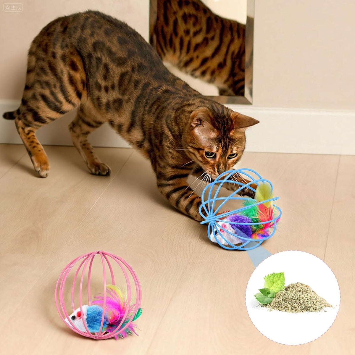 Jecery 5 Pcs Cat Toys Spring,Metal Cage,Multicolor