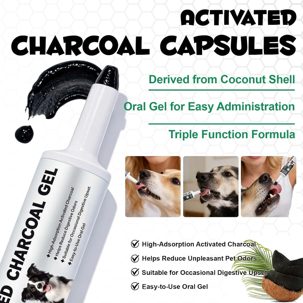 Activated Charcoal for Dogs and Cats - Emergency Pet First Aid for Accidental Ingestion, Dog First Aid Activated Charcoal, Absorbs Toxins, Supports Poisoning, Diarrhea & Gas Relief