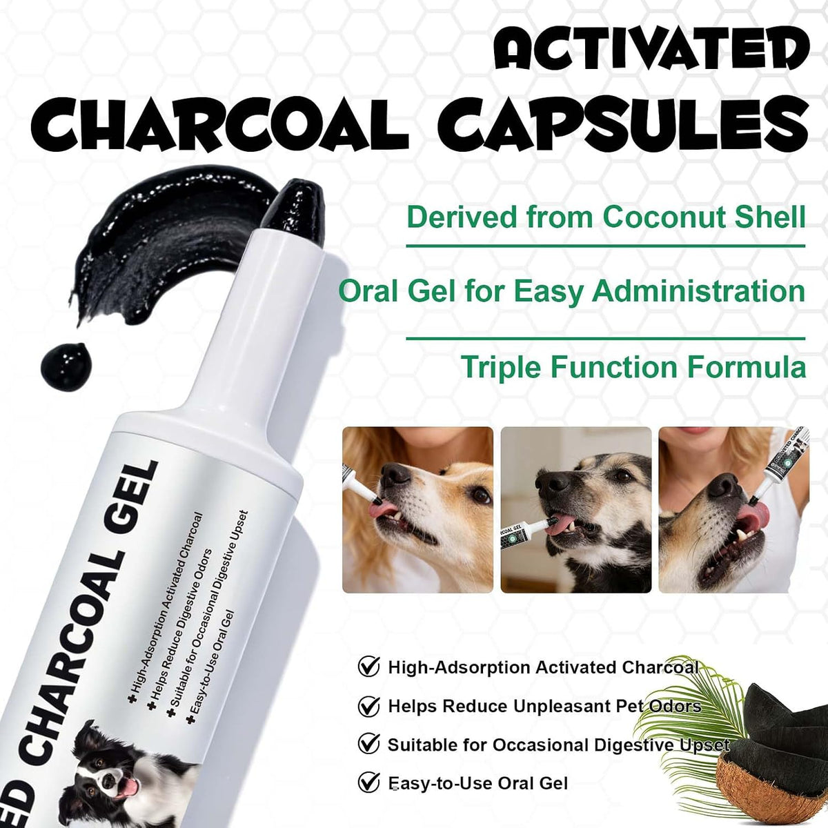 Activated Charcoal for Dogs and Cats - Emergency Pet First Aid for Accidental Ingestion, Dog First Aid Activated Charcoal, Absorbs Toxins, Supports Poisoning, Diarrhea & Gas Relief