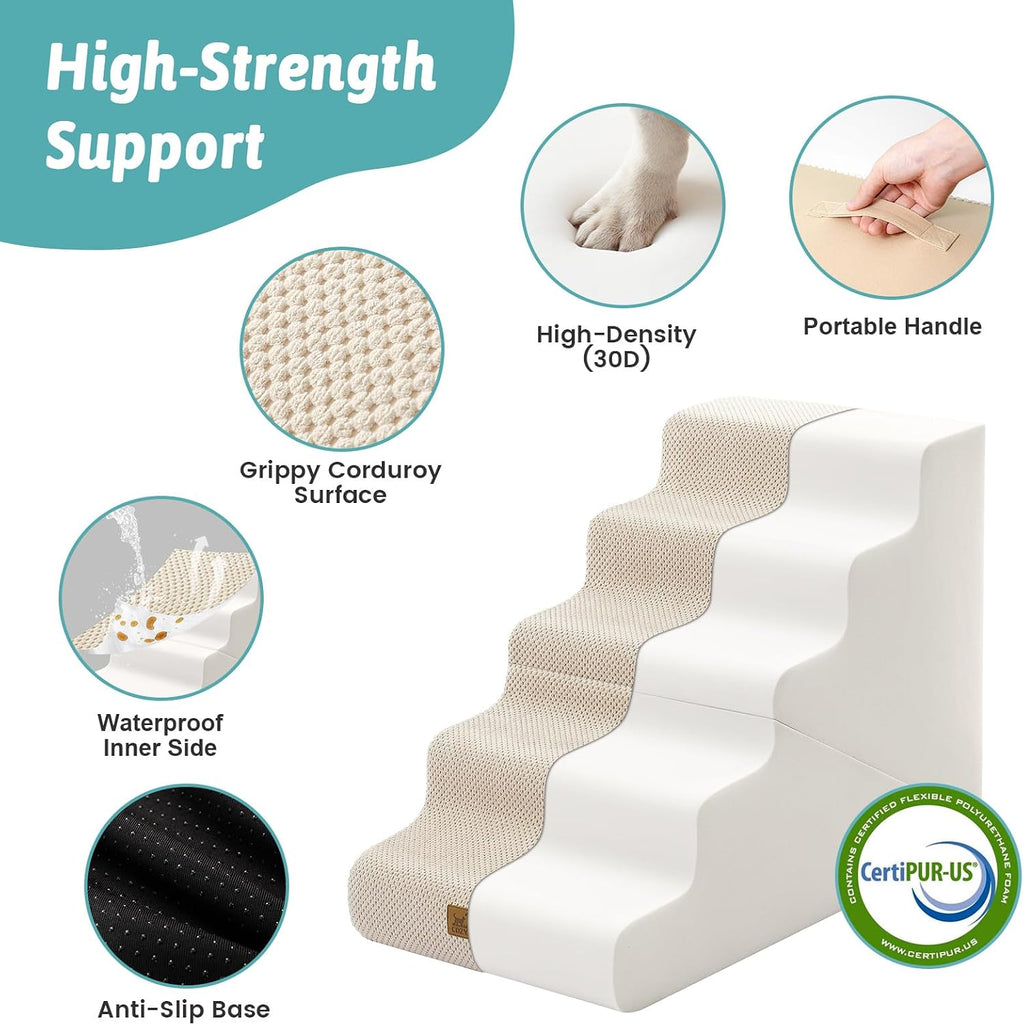 COZY KISS Dog Stairs for Small Dogs, 5-Step 2-in-1 Dog Steps,22.4" H