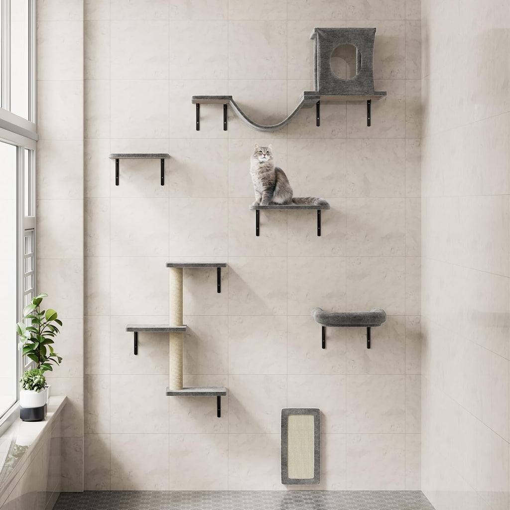 12-in-1 Cat Wall Shelves, Luxury Wall-Mounted Cat Shelves, Dark Gray