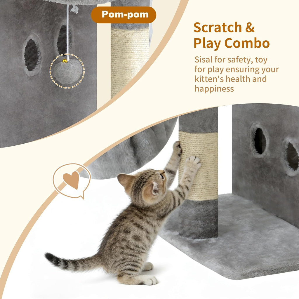 Heybly 26.3" Cat Tree for Large Cats with Big Perch & Dual Condos HCT204SW