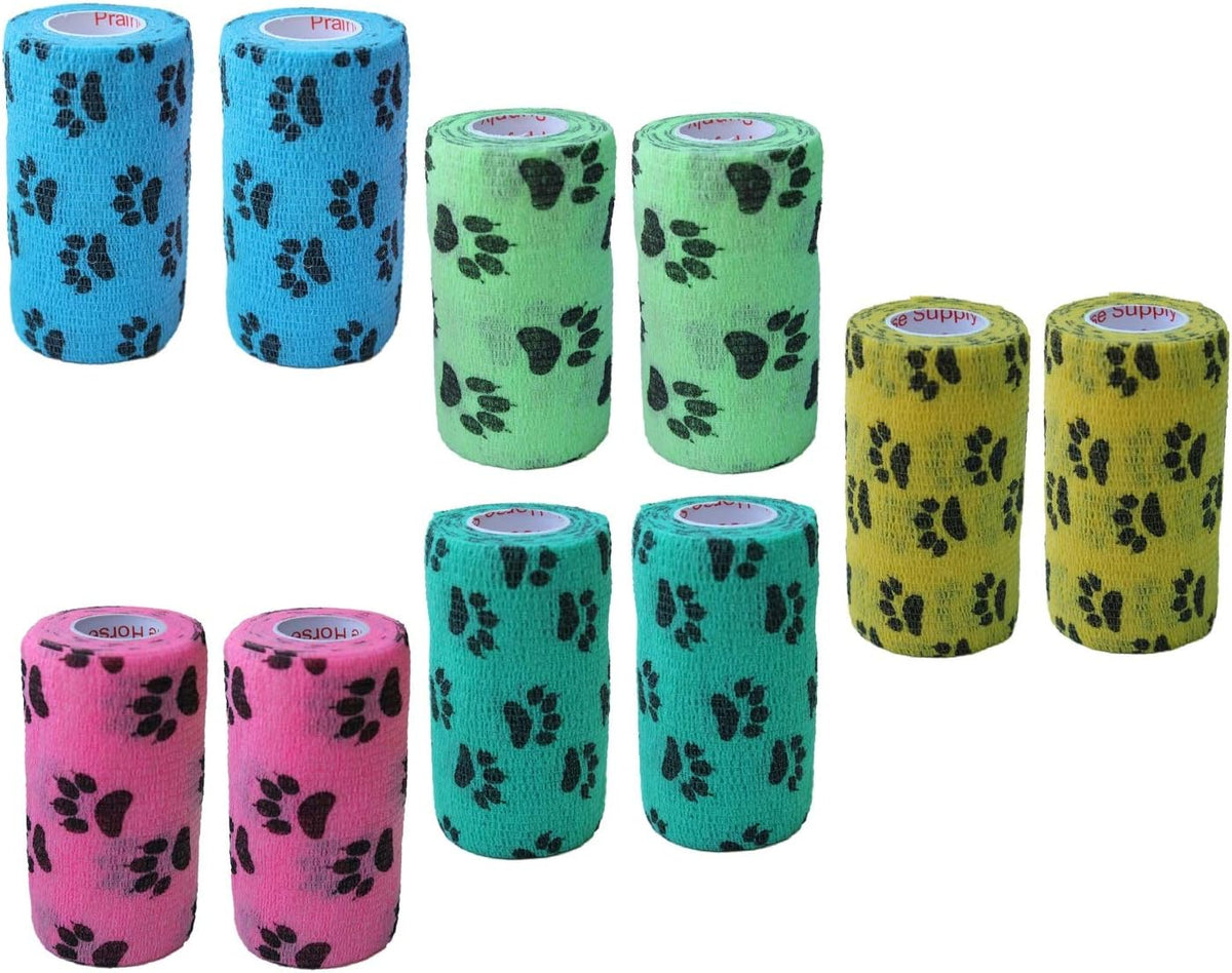 3 Inch Vet Wrap Tape Bulk (Paw Prints Variety) (Pack of 12) Self Adhesive Adherent Adhering Flex Bandage Grip Roll for Dog Cat Pet