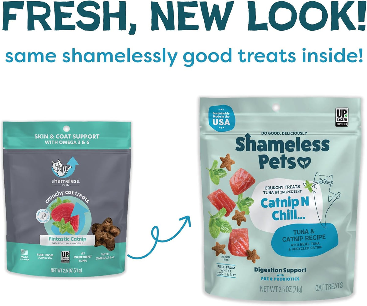 Shameless Pets Crunchy Cat_Treats - Catnip-Treats for Cats with Digestive Support, Kitten-Treats with Real Ingredients, Natural & Healthy Flavored Feline Snacks - Fintastic Catnip,(Pack of 2)