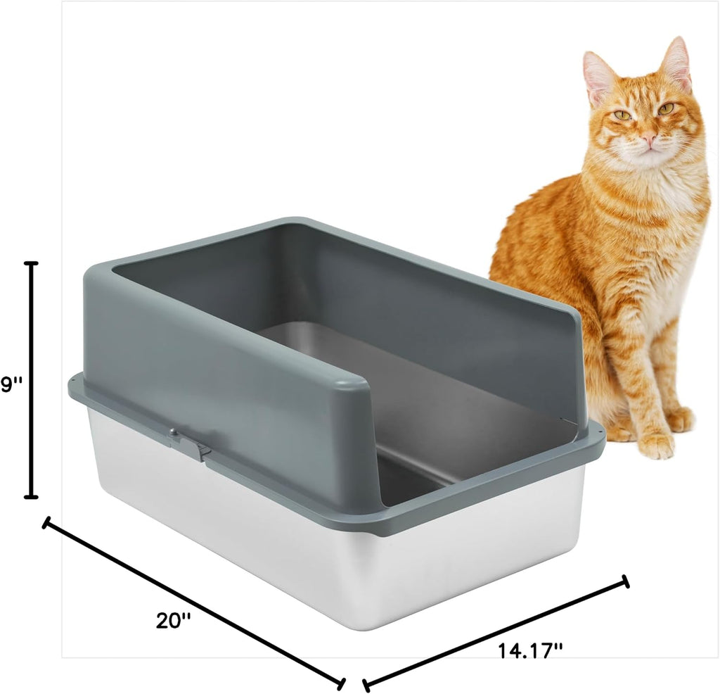 iPrimio Stainless Steel Cat Litter Box, Medium 20" x 14.2" with Enclosure | Rust Proof Steel Pan With a 6 Inch Detachable Enclosure | Steel Never Absorbs Odor, Stains or Bacteria