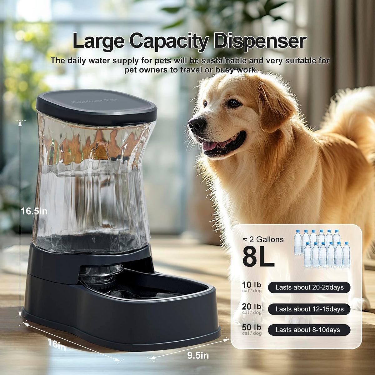 Automatic Dog Water Dispenser, Stainless Steel Bowls Feeder, 100% BPA-Free