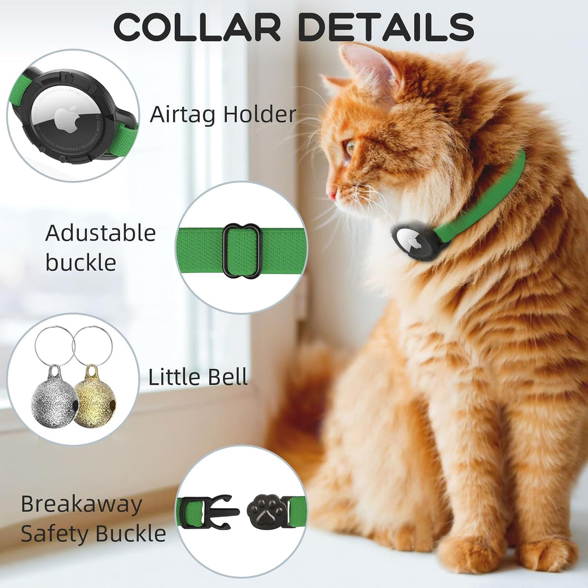 AirTag Cat Collars, Stretchy Collar with AirTag Holder and Bell