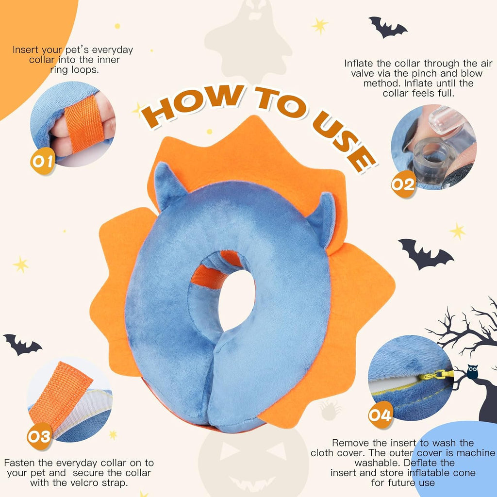 IEUUMLER Inflatable Recovery Dog Collar, Protective Donut Cone, Adjustable Soft Collar for Dog and Cat After Surgery Prevent from Biting & Scratching EU002 - Blue Demon M